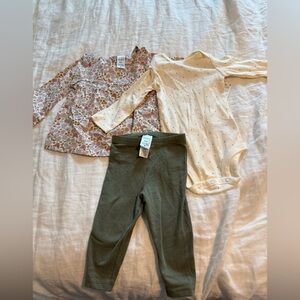 NWT Carter’s Floral Top, Cream Onesie, and Green Leggings Set